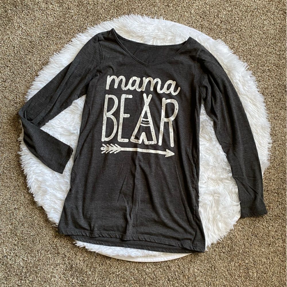 Mama Bear Maternity Top Stretchy Sides Gray‎ Long Sleeves Small